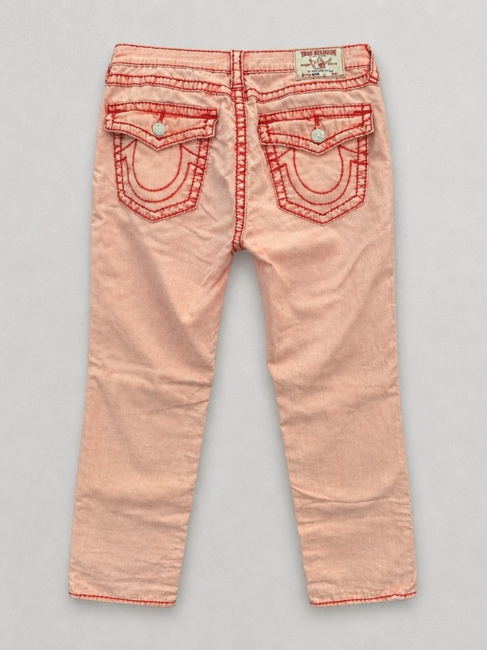 True Religion Big T Skinny Jeans Red Pink Acid Wash Contrast Stitch 31 Stretch - Picture 4 of 12